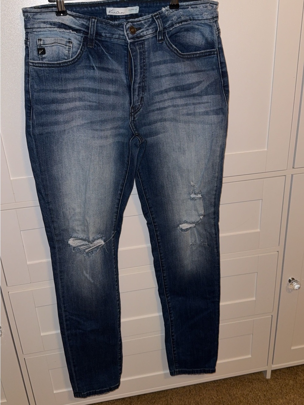 KanCan Women’s Boyfriend Jeans - Medium Blue Distressed